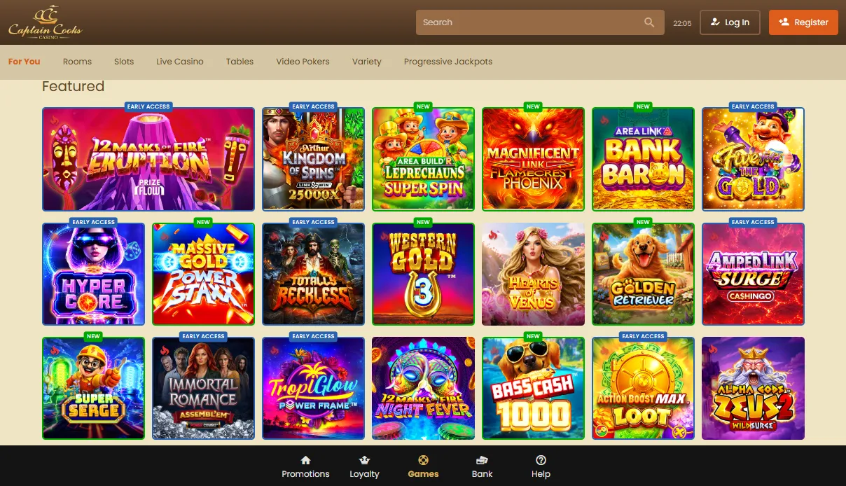 Captain Cook's games and software providers