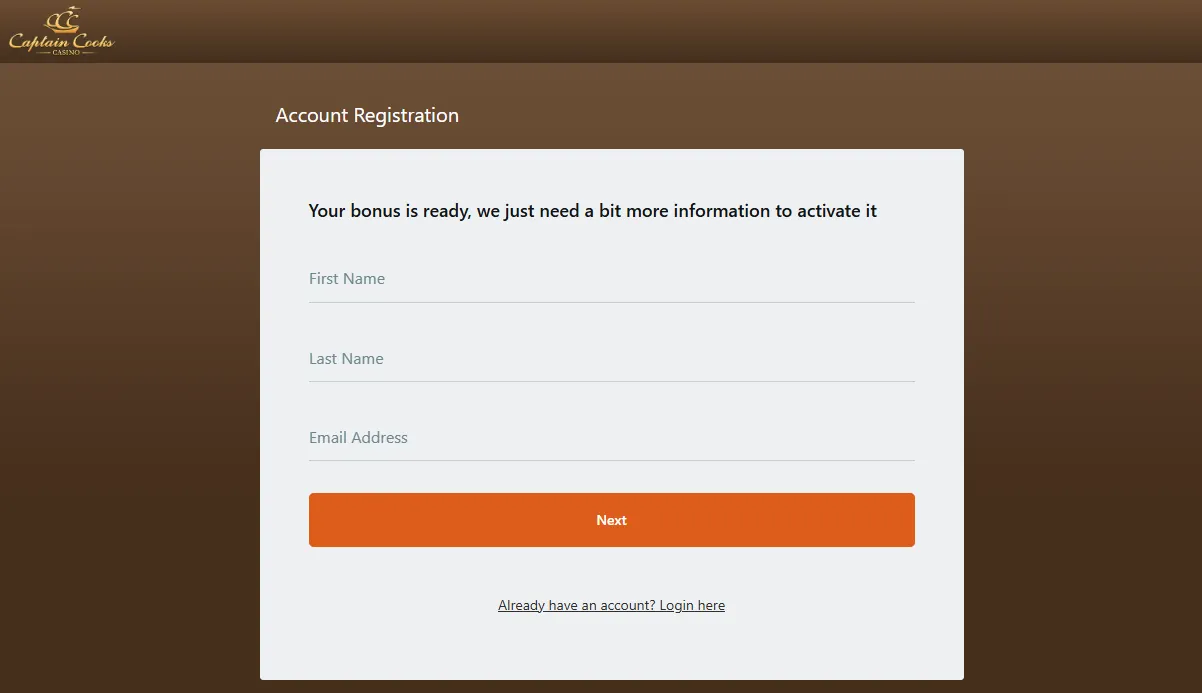 Captain Cook's registration and KYC
